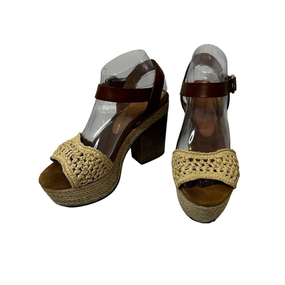 CASTAÑER Leather Colorblock Neutral Pattern Chunky Block Heel Sandals - Picture 6 of 16